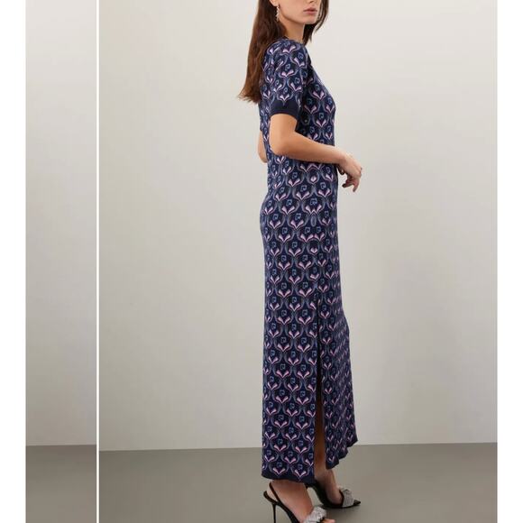 Paco Rabanne Blue Logo Knit Midi Dress MEDIUM Bodycon Career Wool Designer $940 - Picture 2 of 13